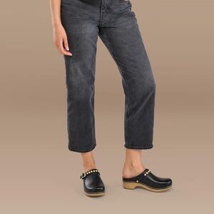 Dansko Black Leather Mules with Gold Studs